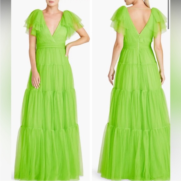 Monique Lhuillier Dresses & Skirts - ISO Monique Lhuillier Halcyon Green Tulle Flutter Sleeve Tiered Maxi Dress